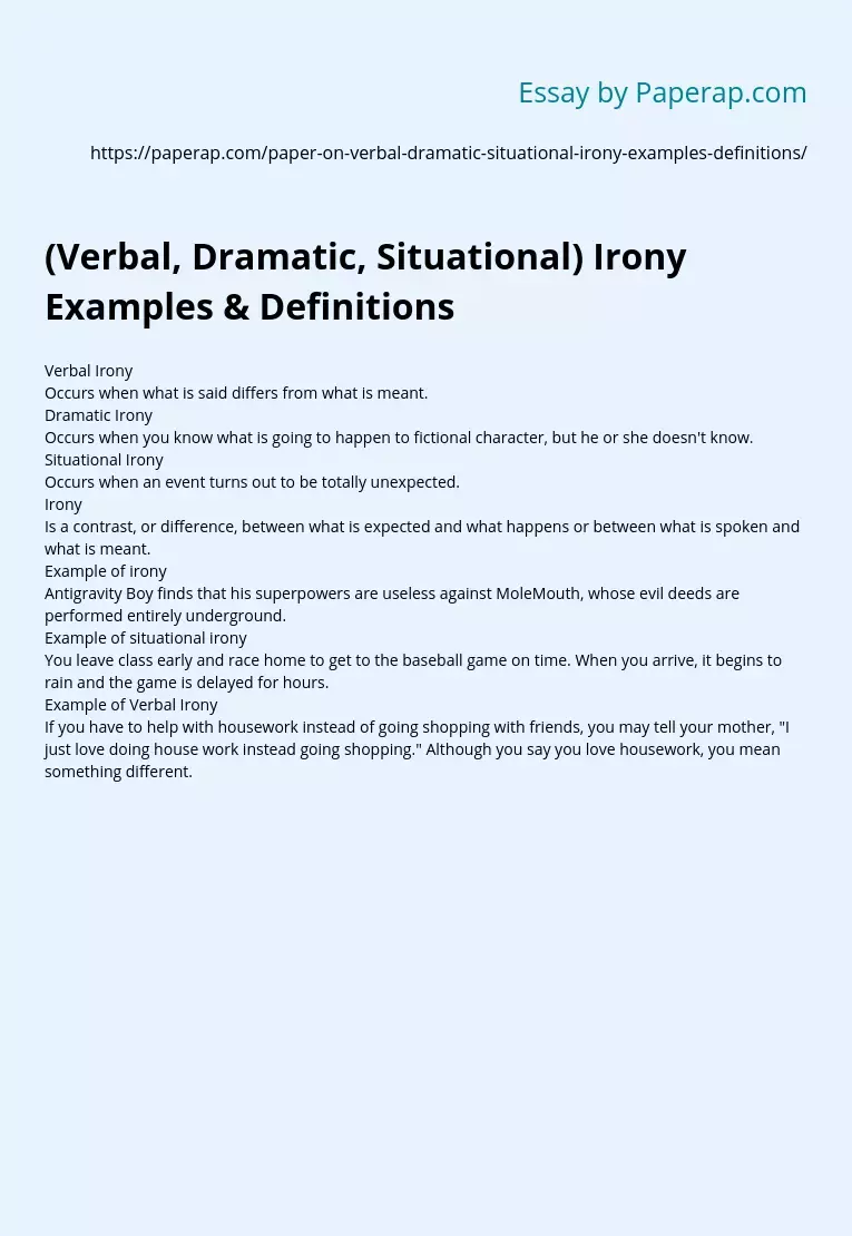 (Verbal, Dramatic, Situational) Irony Examples &amp; Definitions