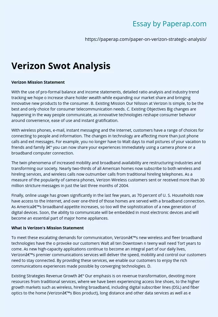Verizon Swot Analysis