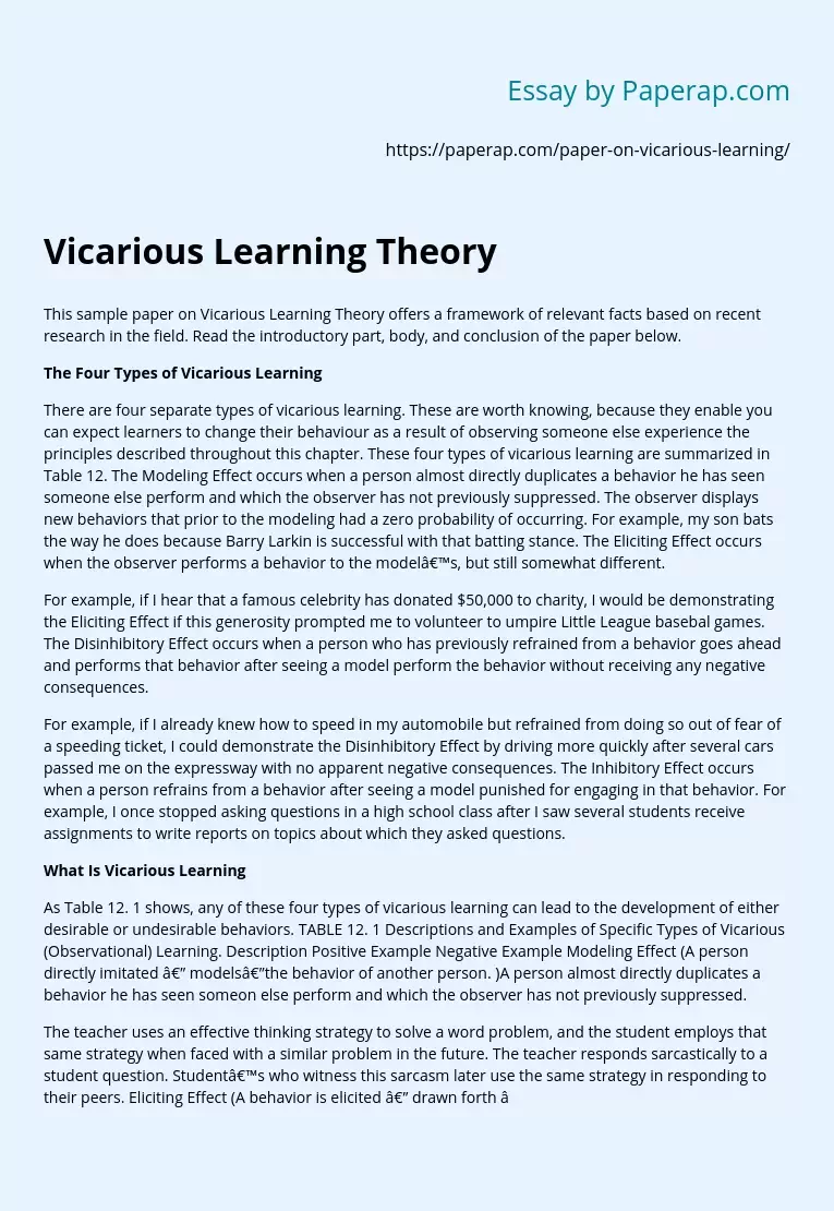 Vicarious Learning Theory