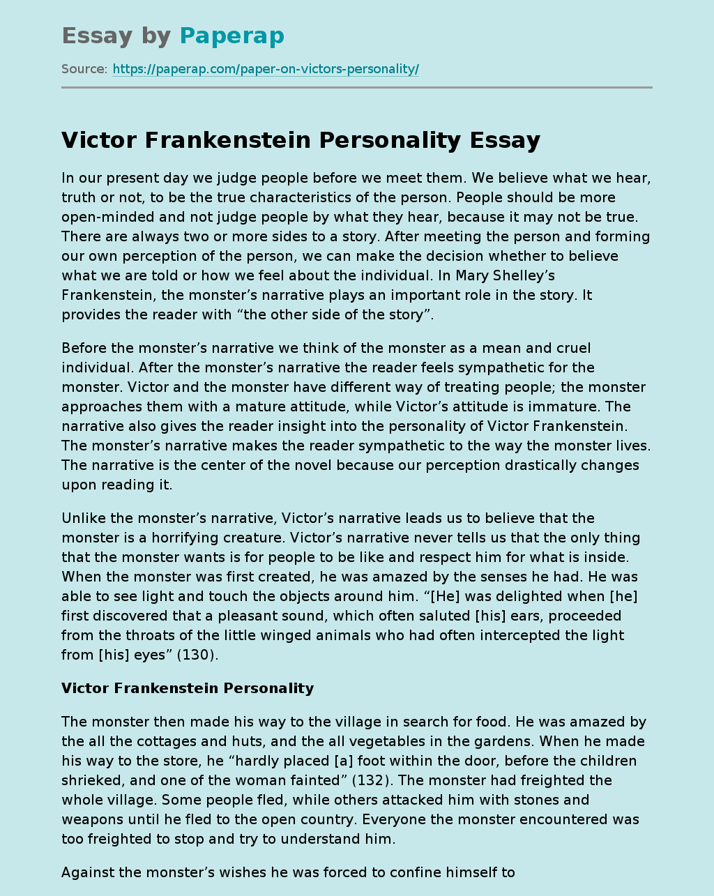 Victor Frankenstein Personality