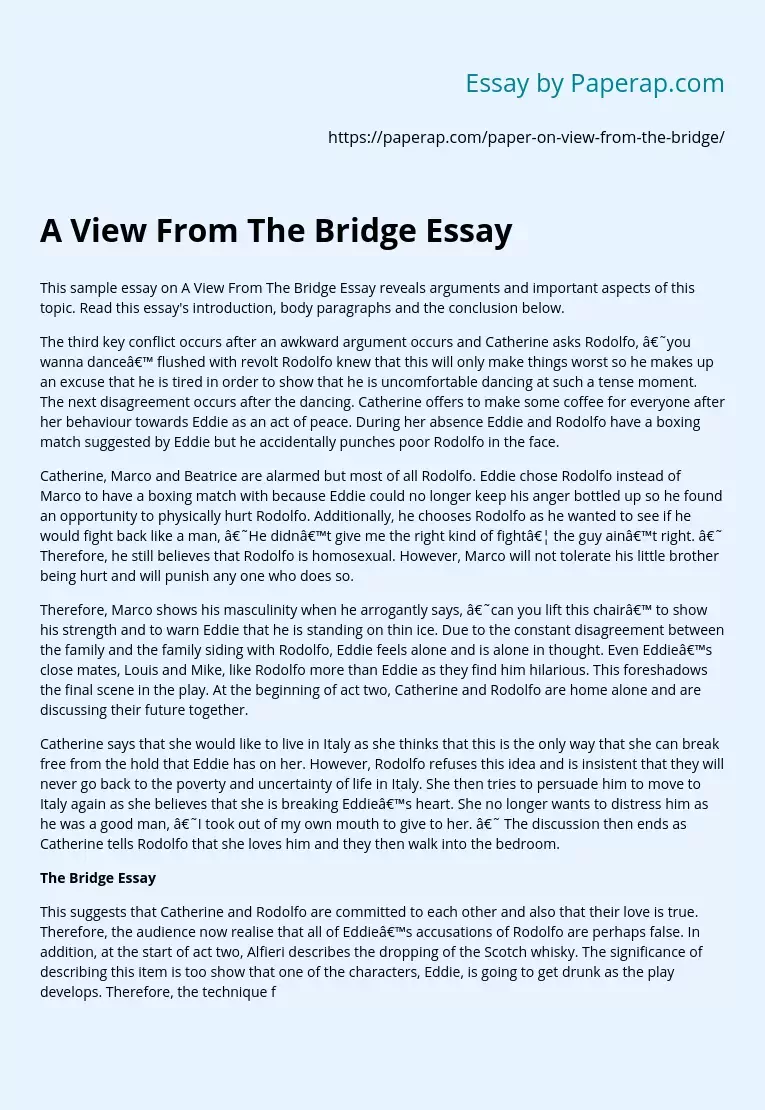 A View From The Bridge Essay