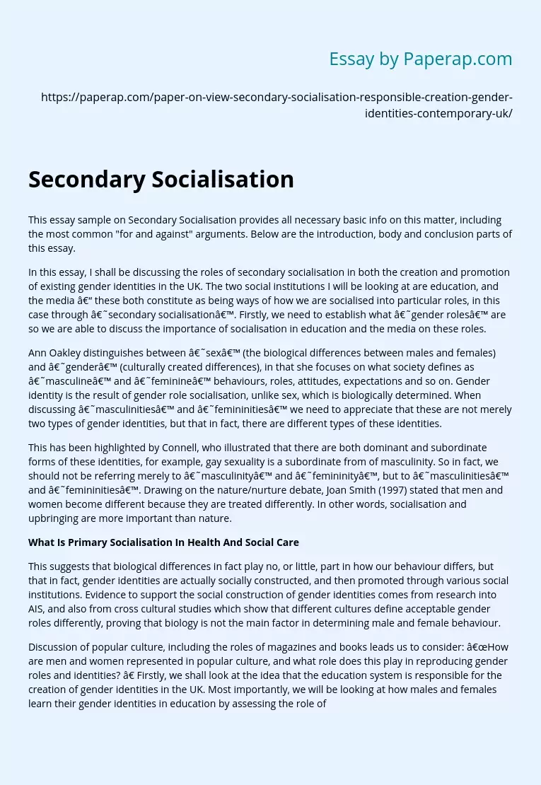 Secondary Socialisation
