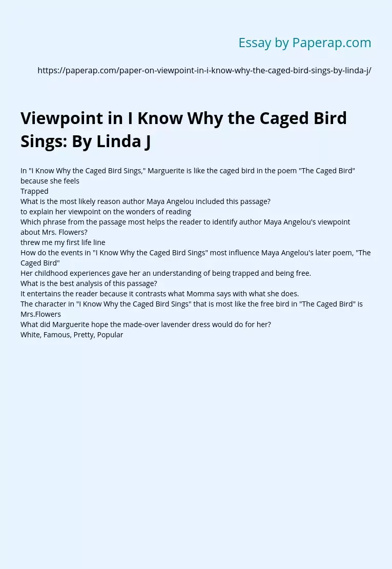 Viewpoint in I Know Why the Caged Bird Sings: By Linda J