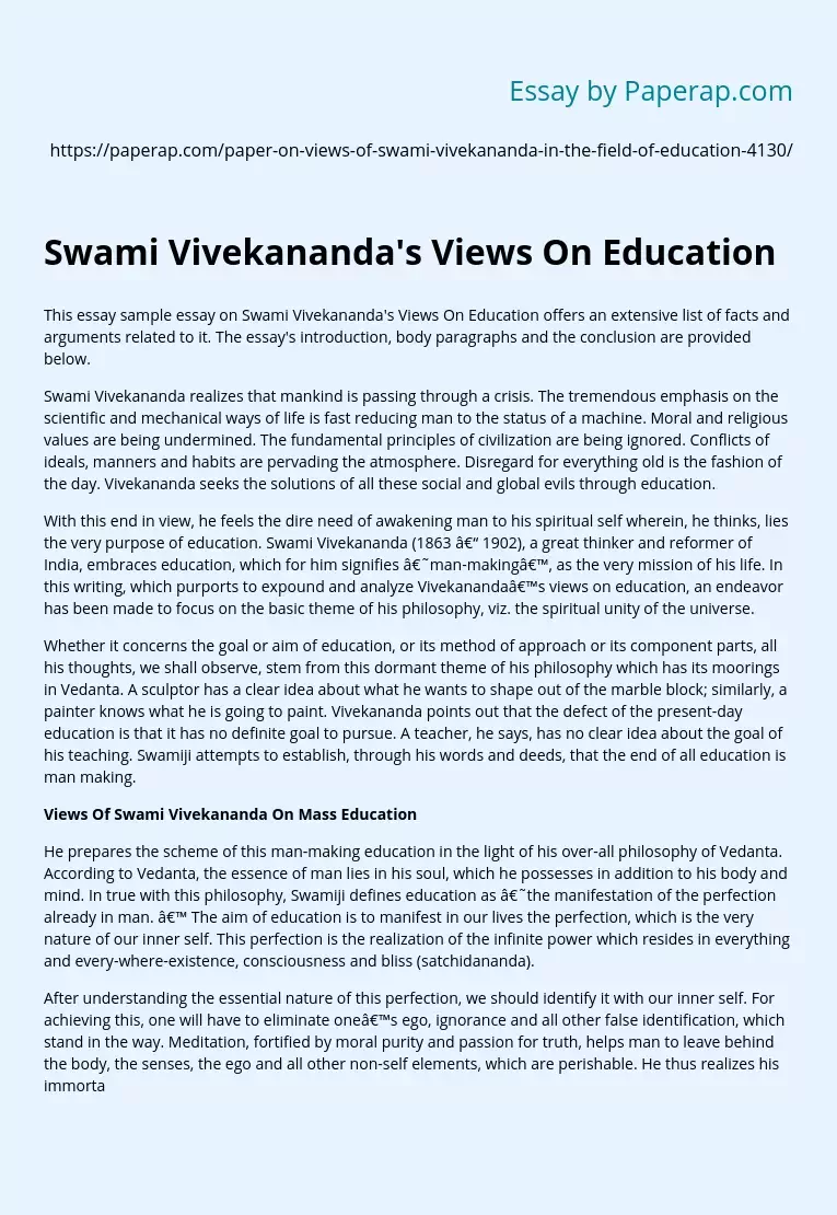 Swami Vivekananda's Views On Education