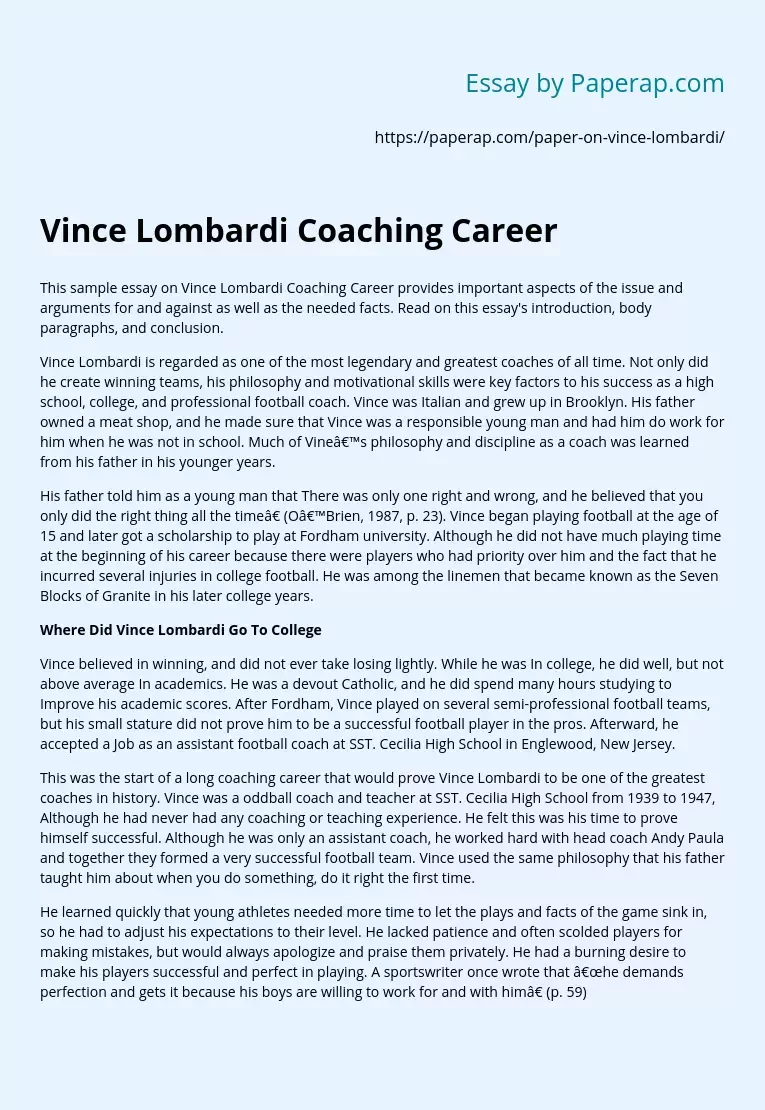 Vince Lombardi Coaching Career