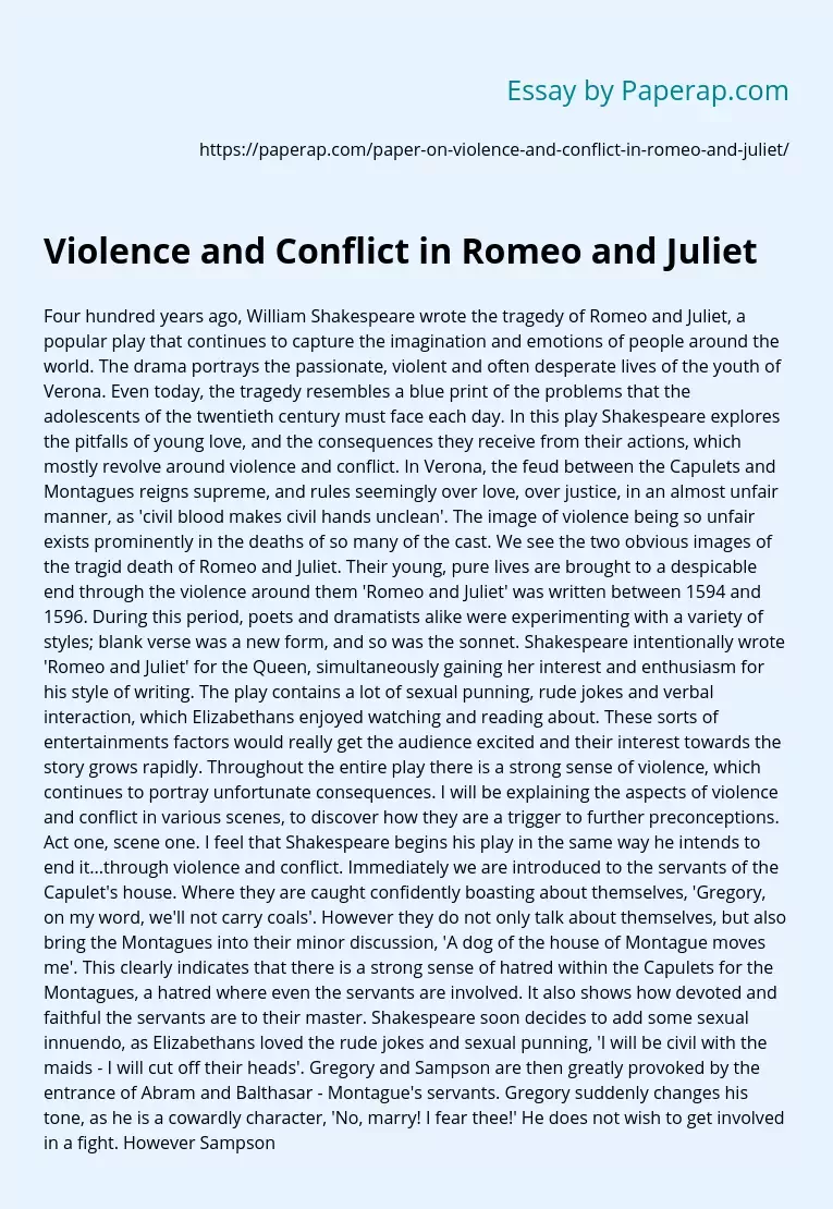love and violence in romeo and juliet essay