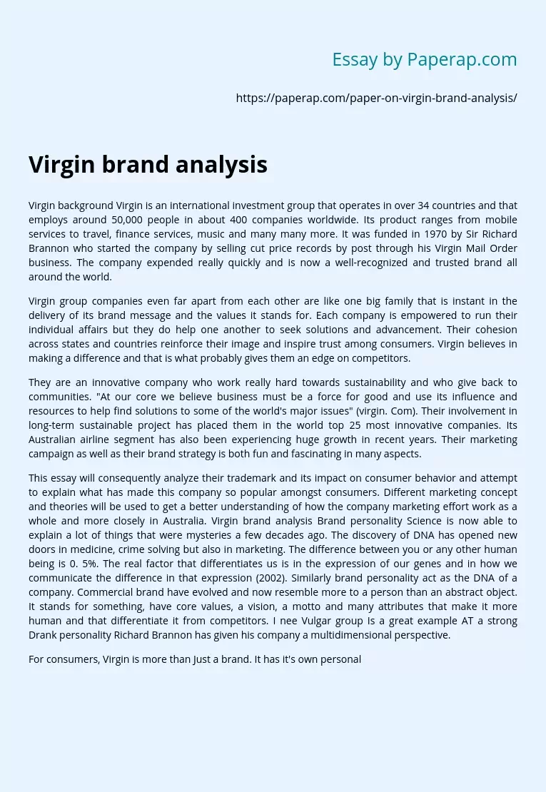 Virgin brand analysis
