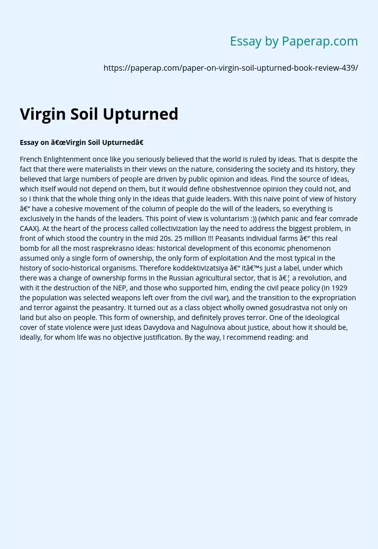 Essay on Virgin Soil Upturned