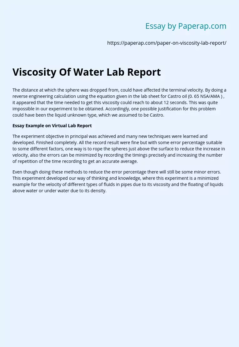 Viscosity Of Water Lab Report