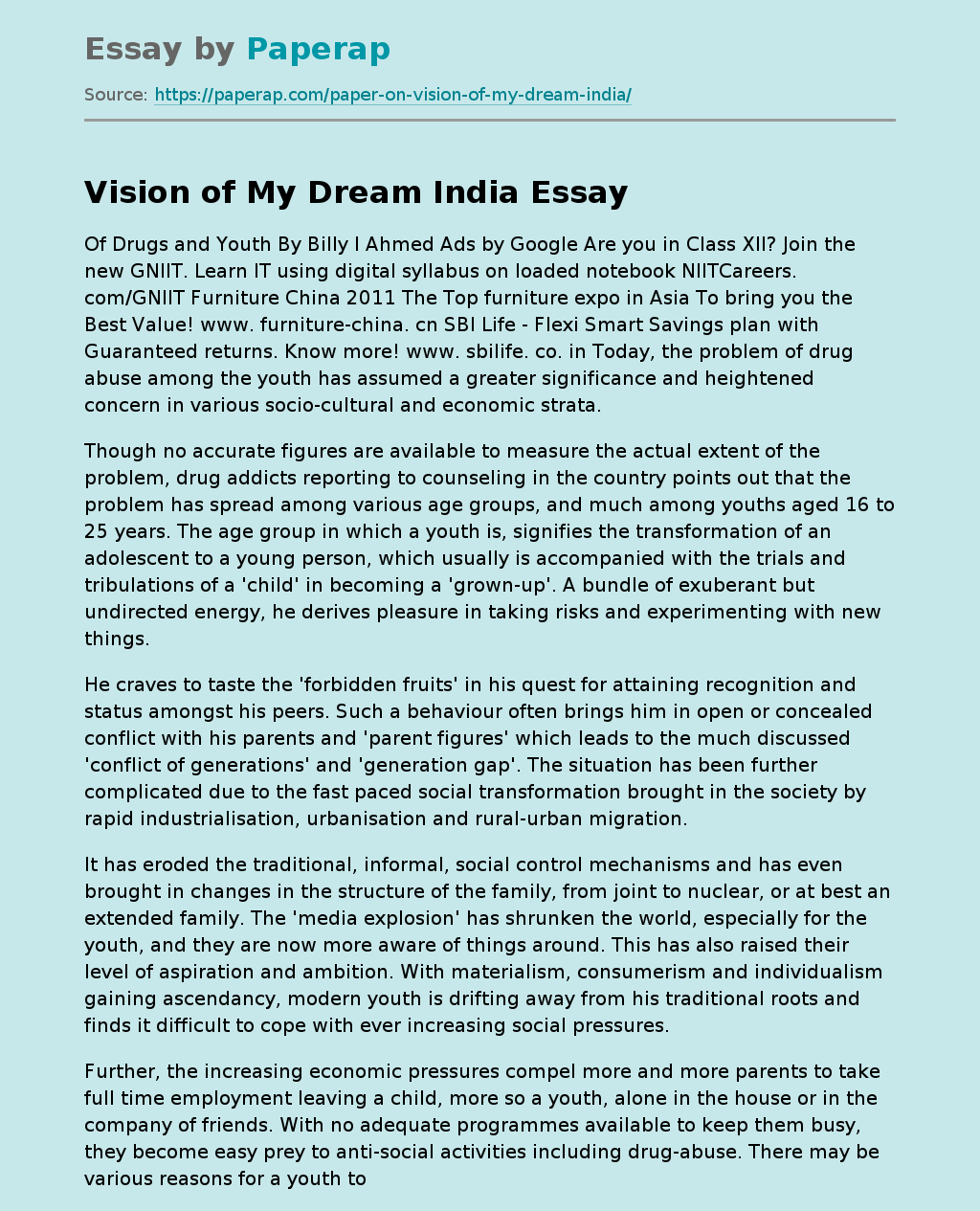 essay in dream india