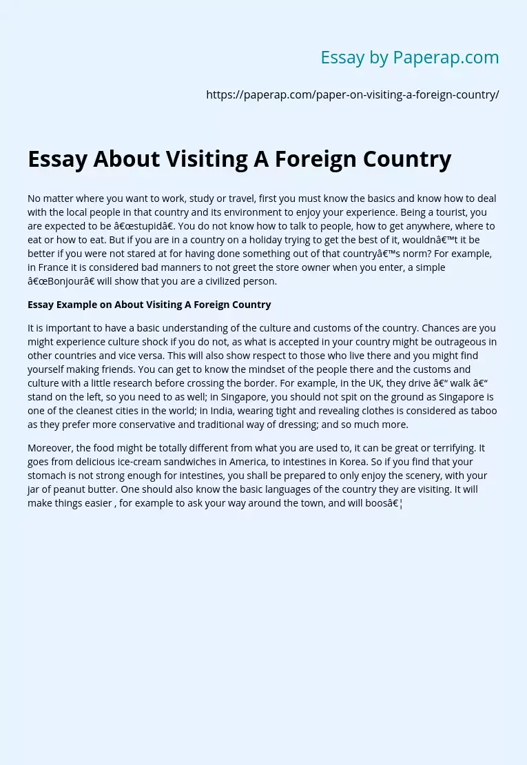 Essay About Visiting A Foreign Country