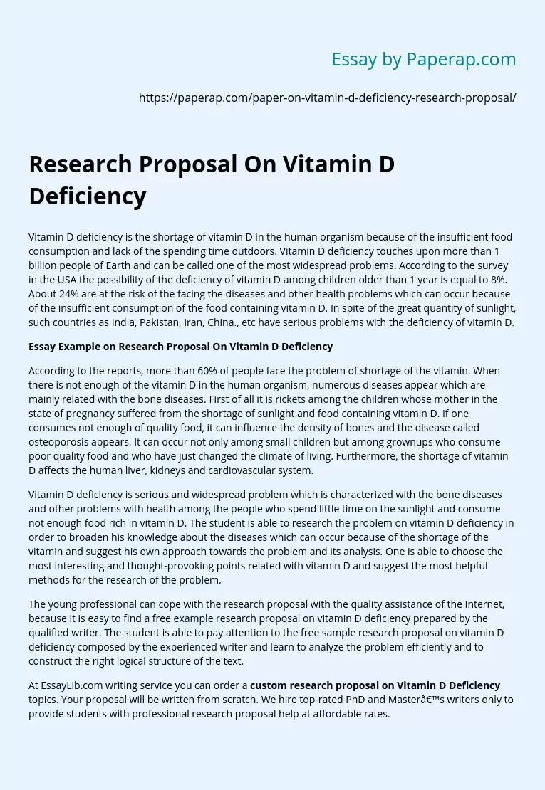 Research Proposal On Vitamin D Deficiency