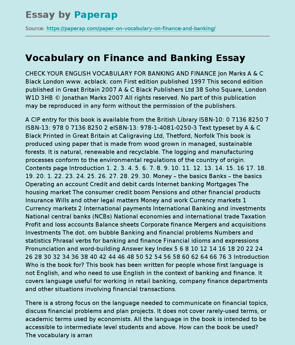 Vocabulary on Finance and Banking: Banking Terms