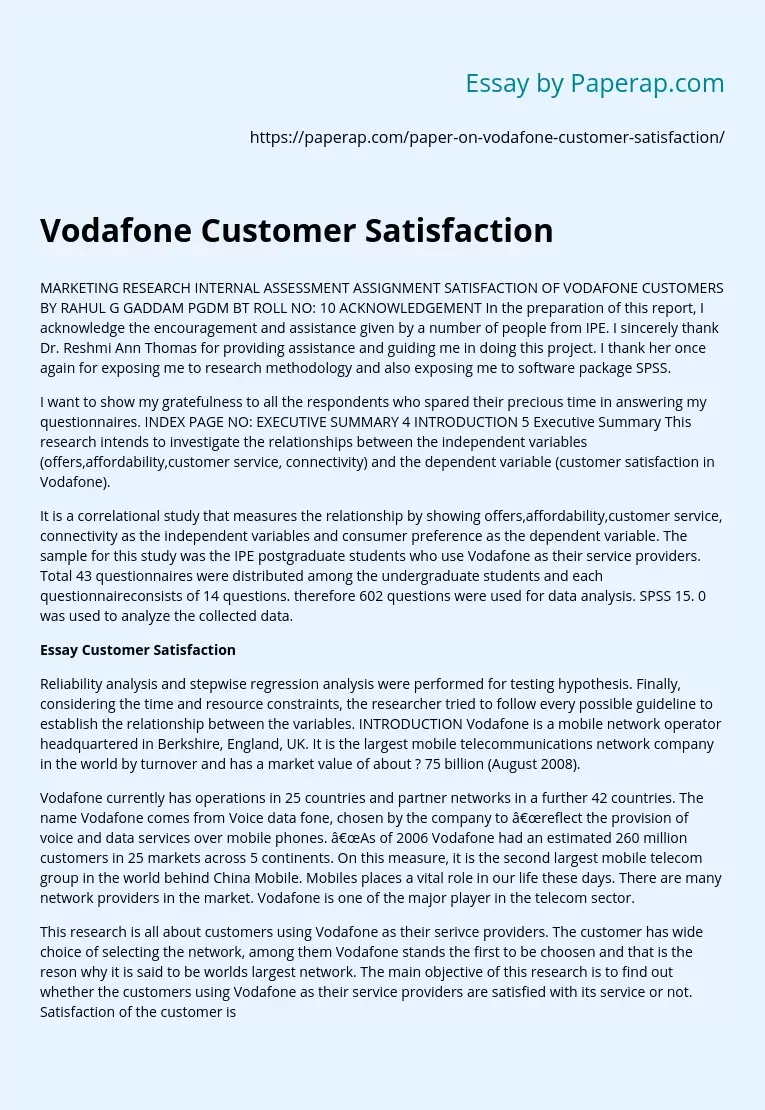 Vodafone Customer Satisfaction