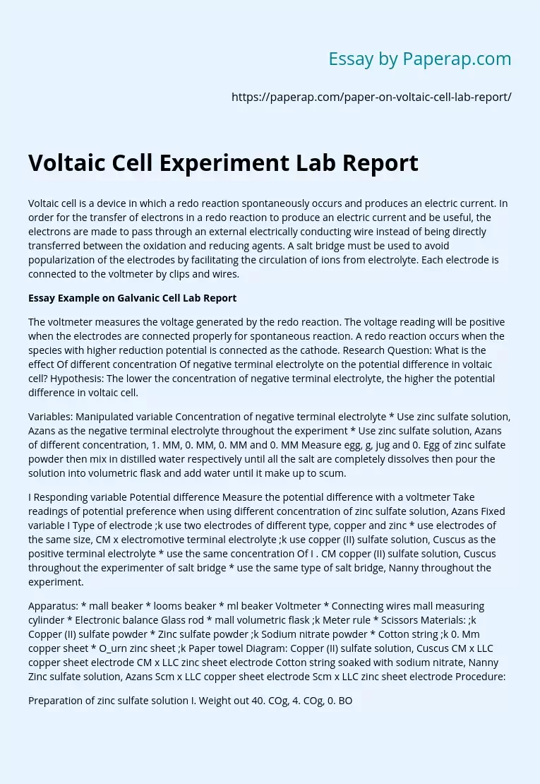 Voltaic cell experiment
