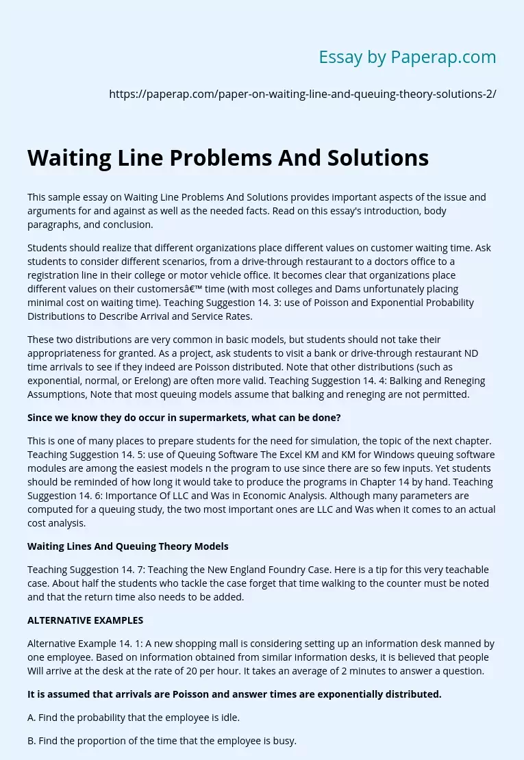 Waiting Line Problems And Solutions