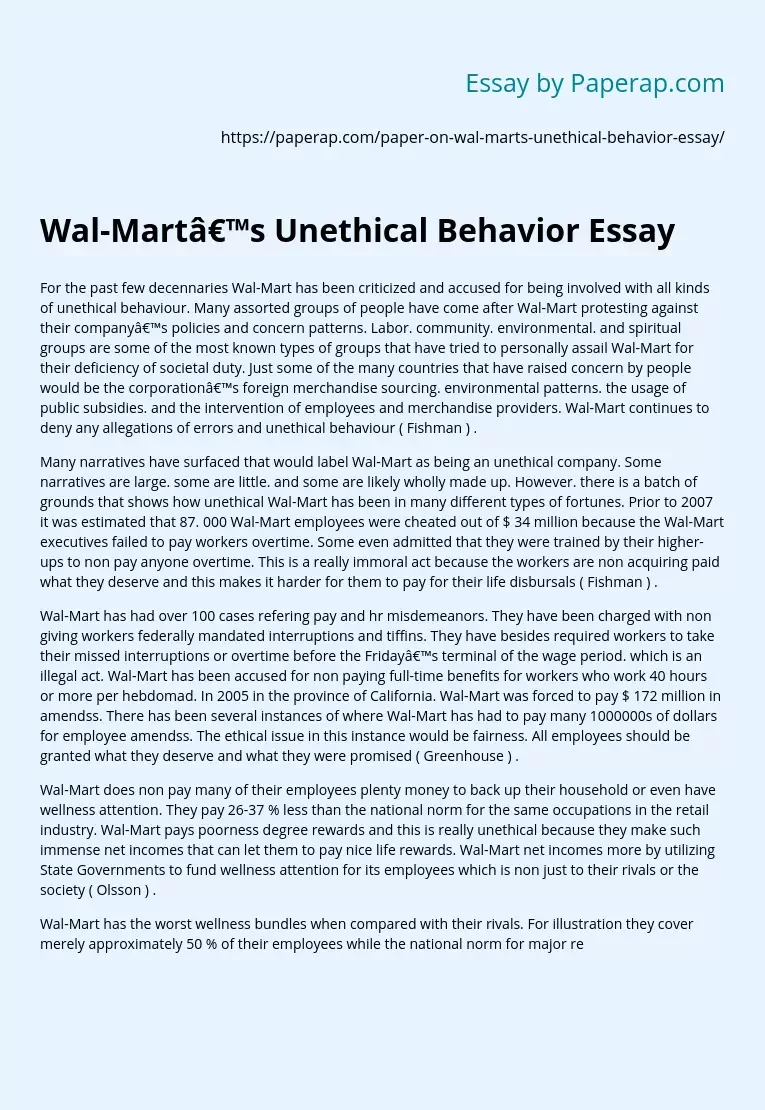 Wal-Mart’s Unethical Behavior Essay