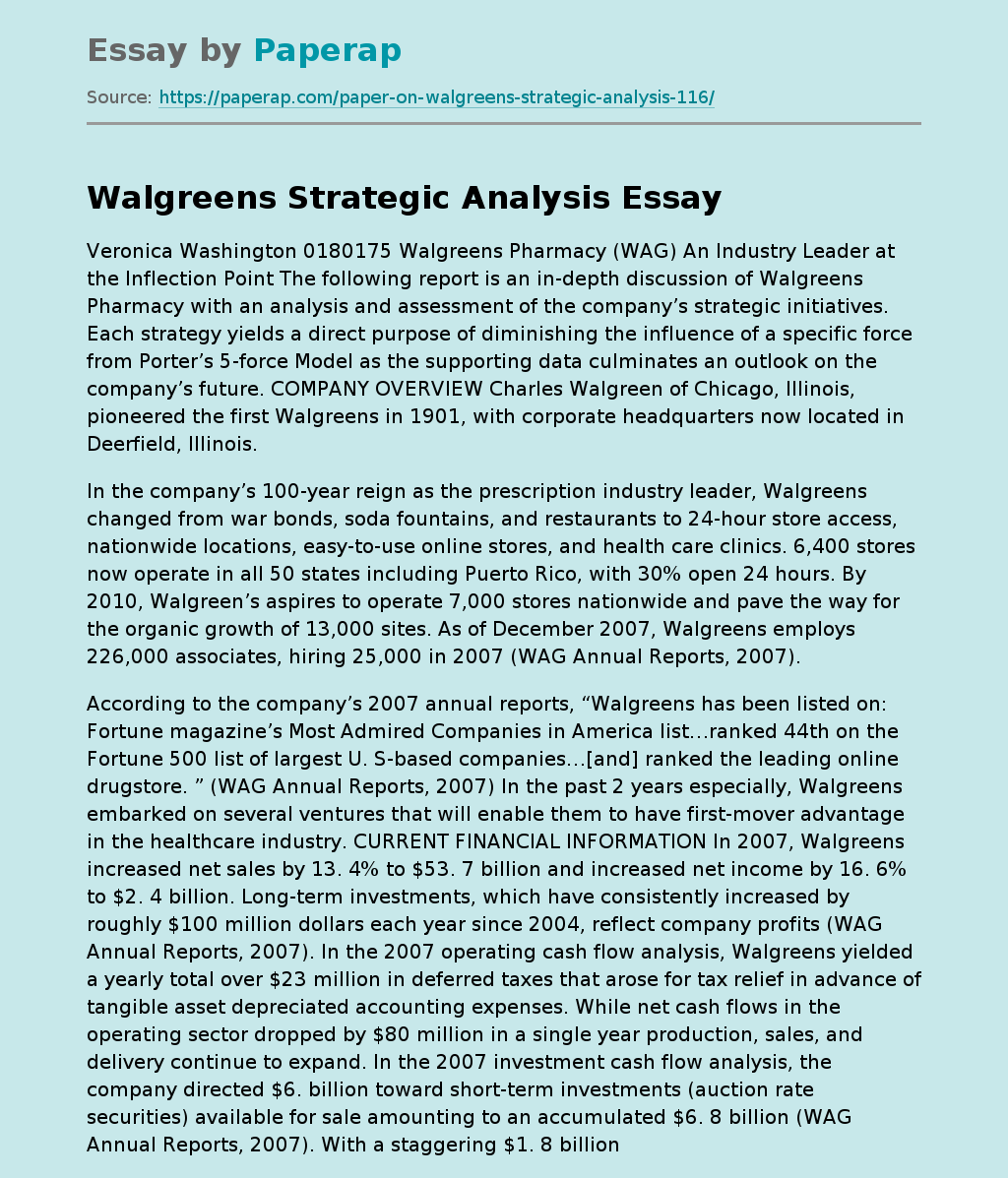 Walgreens Strategic Analysis