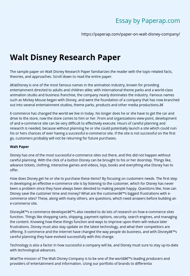 Walt Disney Research Paper