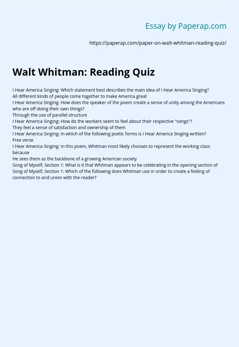 Walt Whitman: Reading Quiz