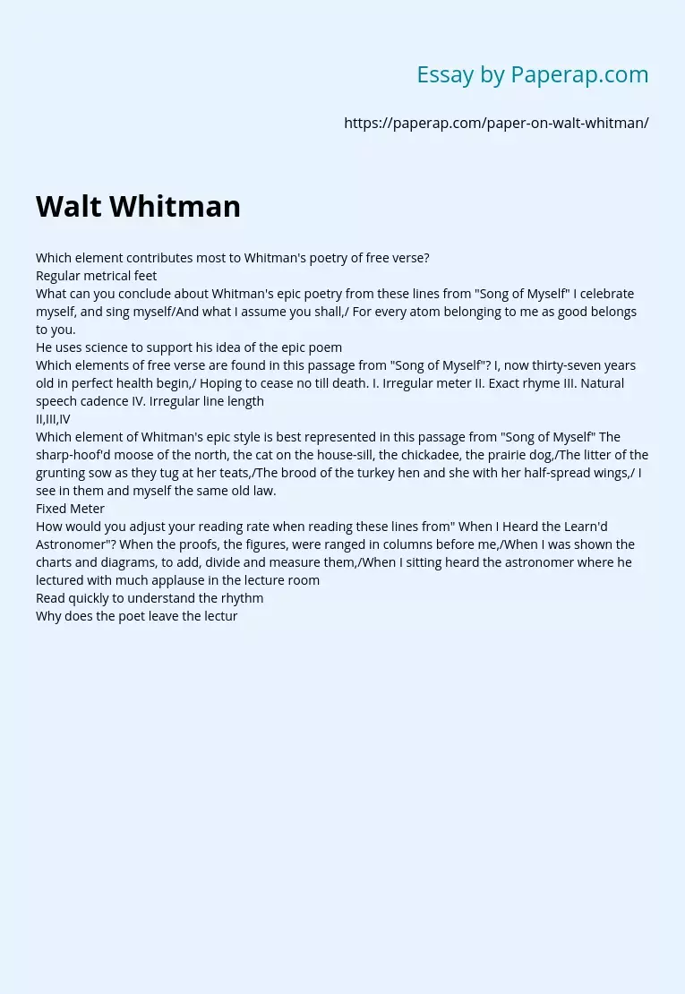 Whitman's Free Verse and Epic Poetry