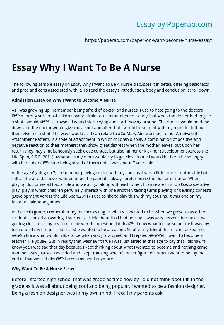 Essay Why I Want To Be A Nurse
