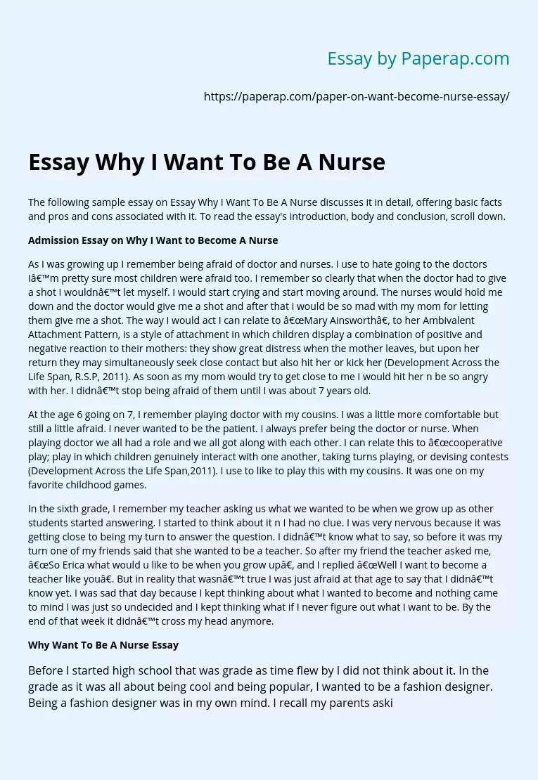 sample essay on why i want to become a nurse