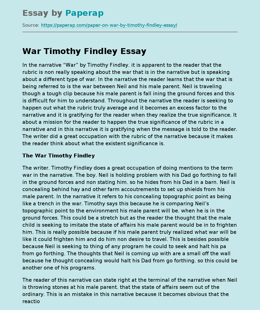 Paper On War By Timothy Findley Essay Post Preview.webp