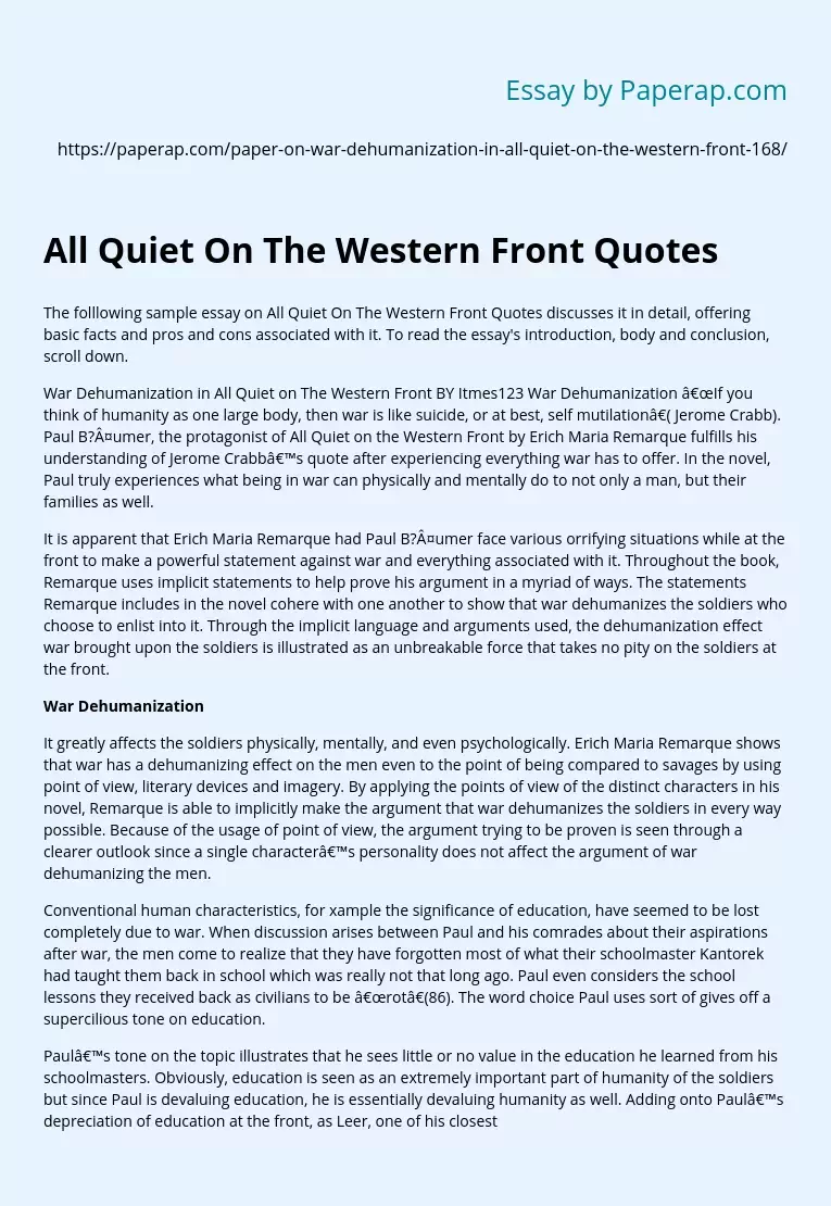 all quiet on the western front book review essay