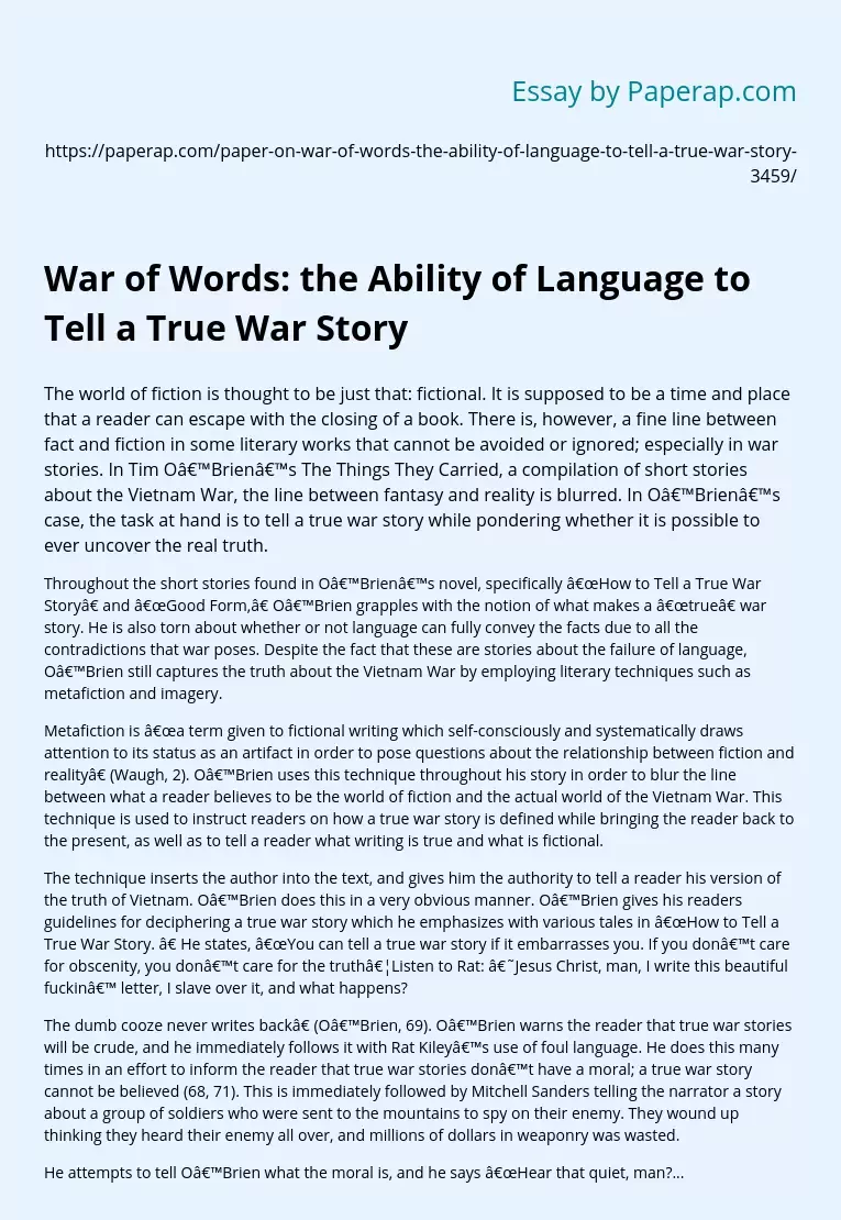 War of Words: the Ability of Language to Tell a True War Story