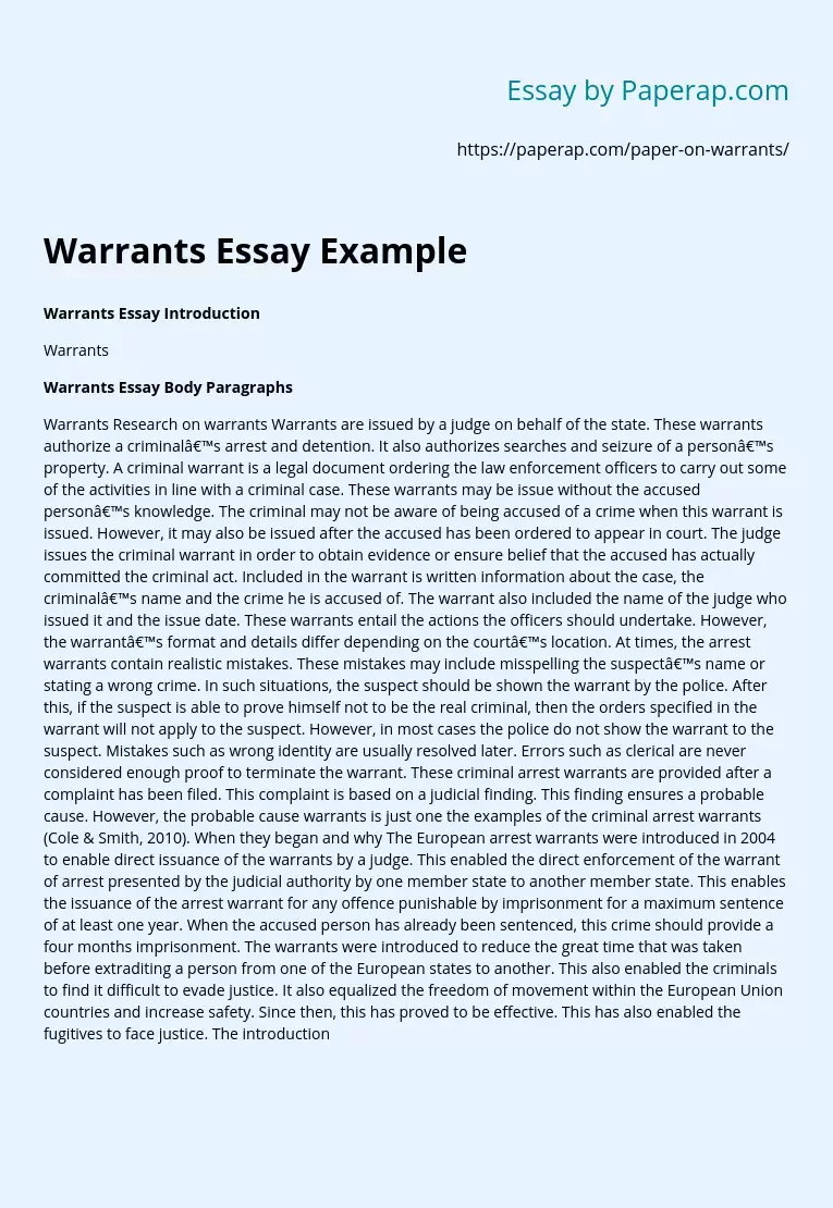 Warrants Essay Example