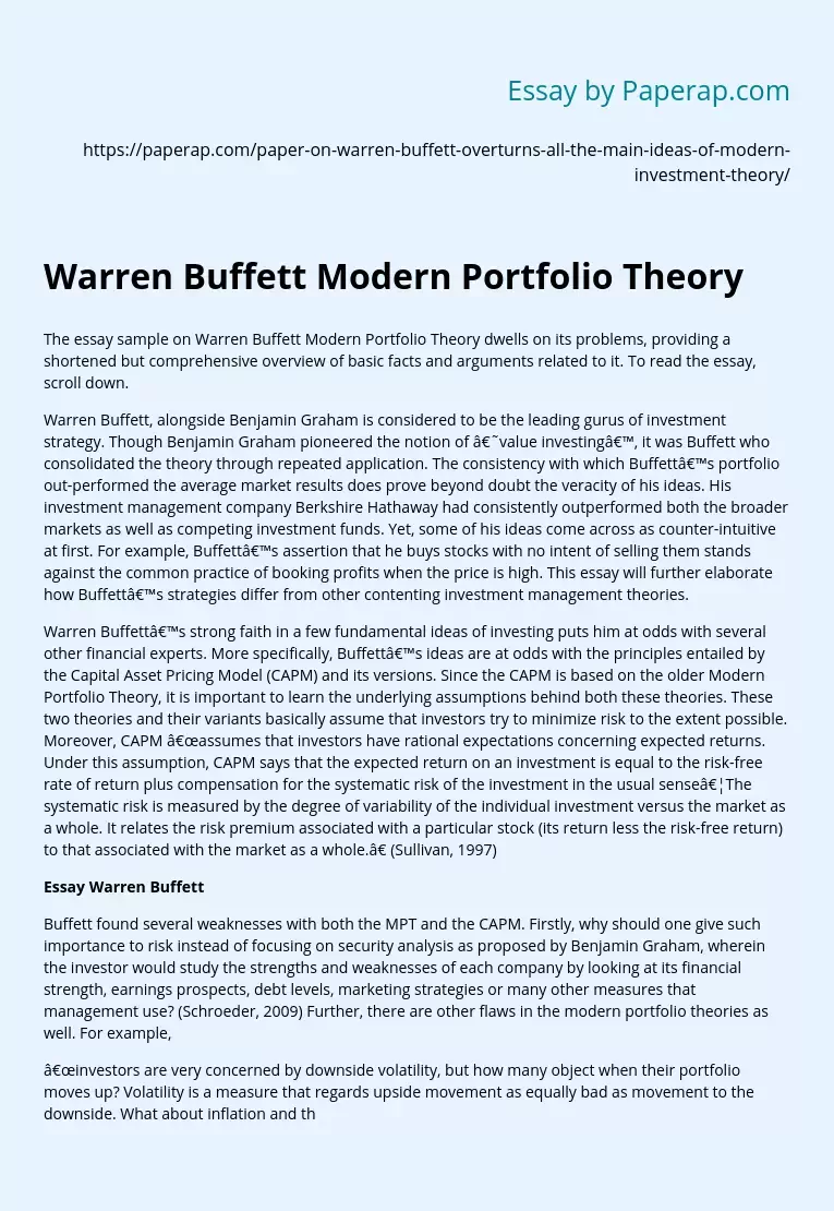 Warren Buffett Modern Portfolio Theory