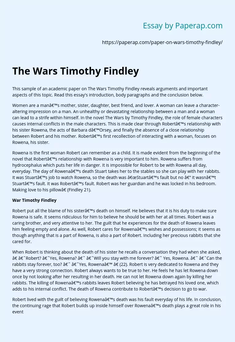 The Wars Timothy Findley