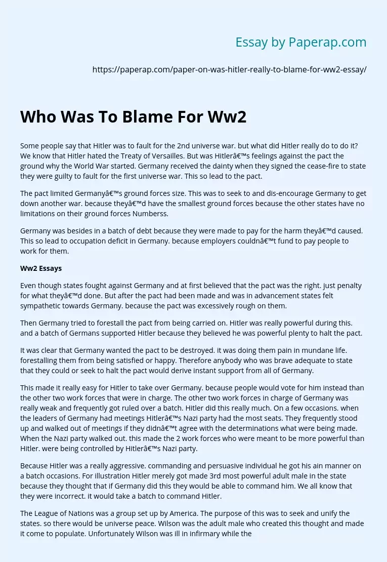 Who Was To Blame For Ww2
