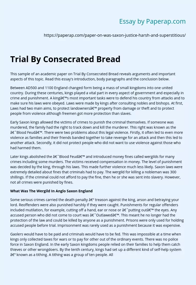 The Test of Sacred Bread in Ancient Times