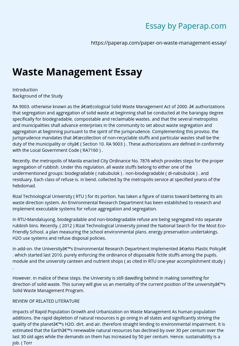 Waste Management Essay