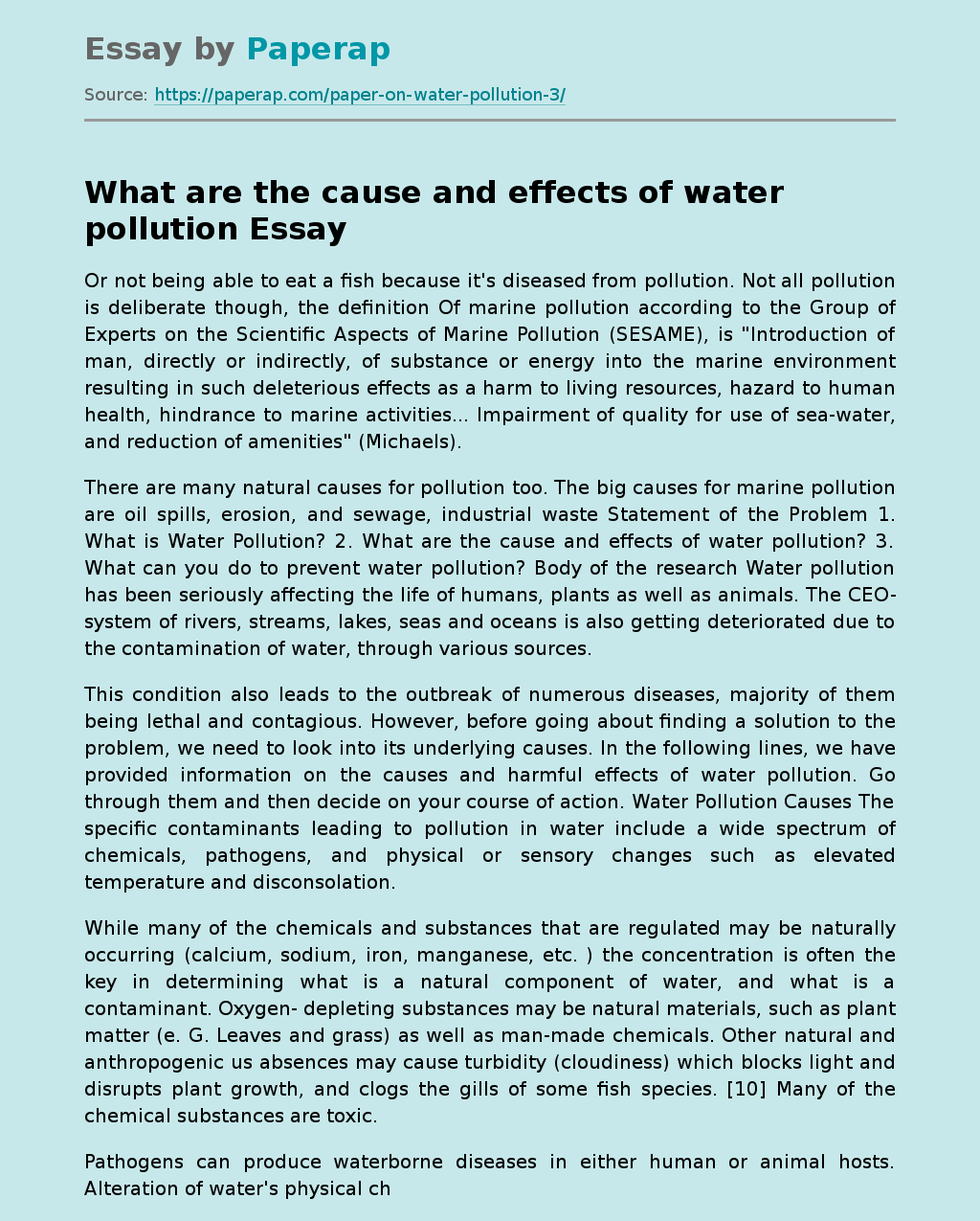 What are the cause and effects of water pollution