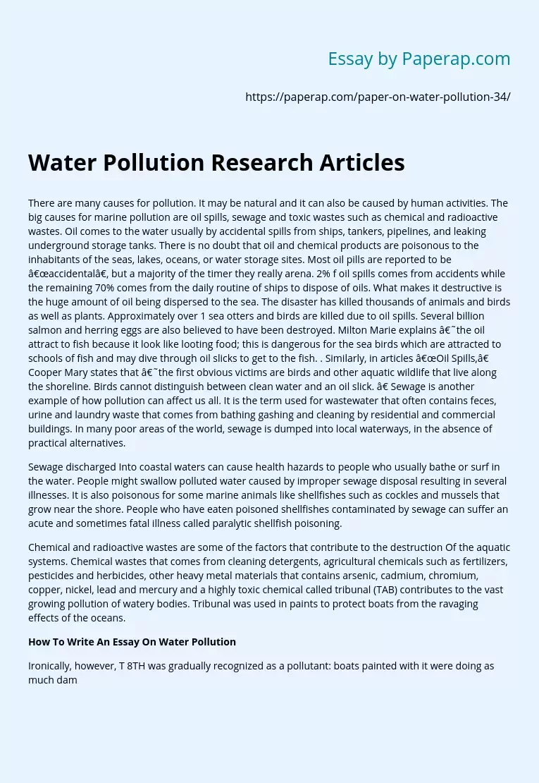 Water Pollution Research Articles