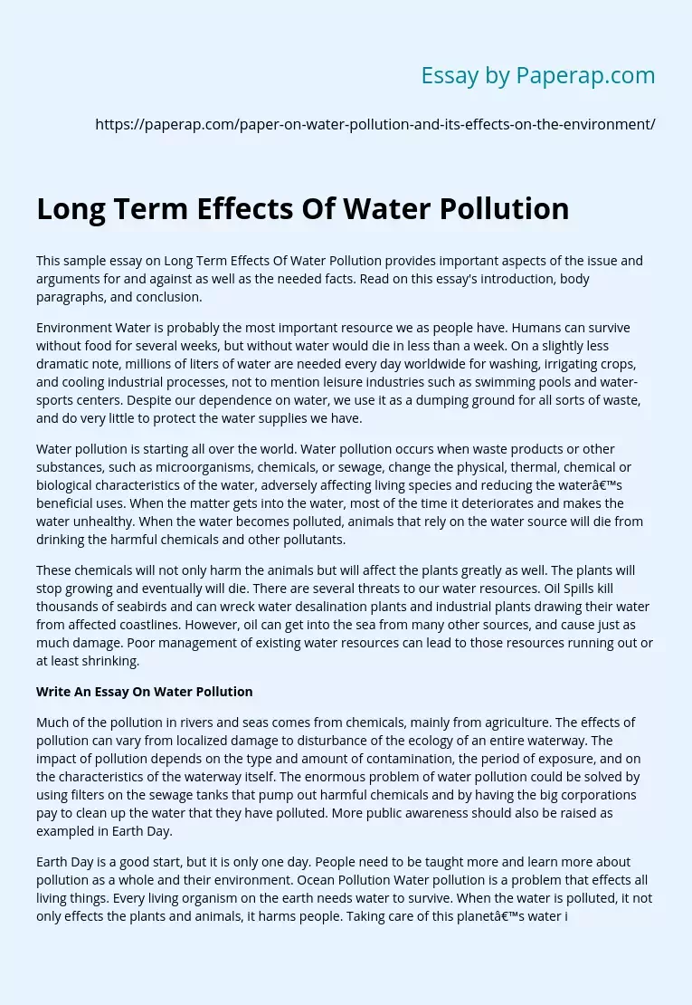 paragraph on effects of water pollution