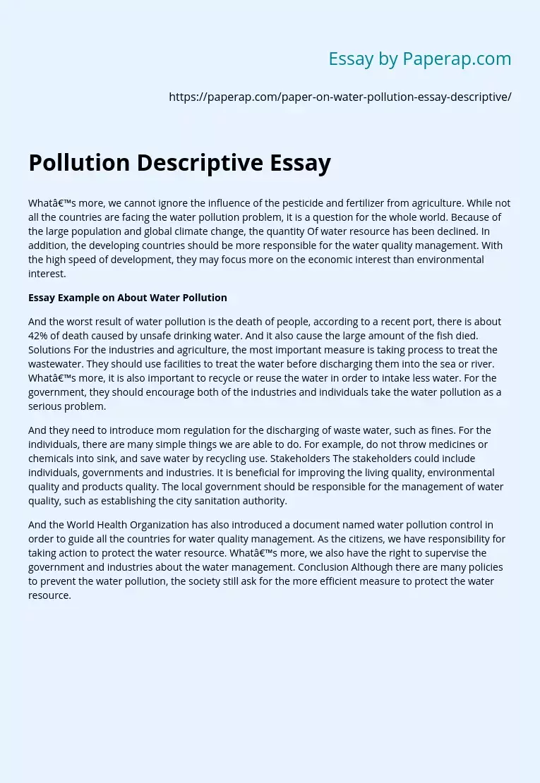 Pollution Descriptive Essay