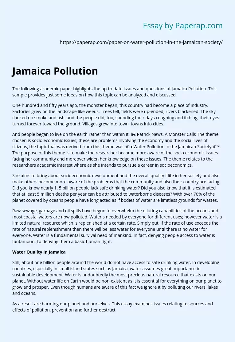 Jamaica Pollution of Water Issue