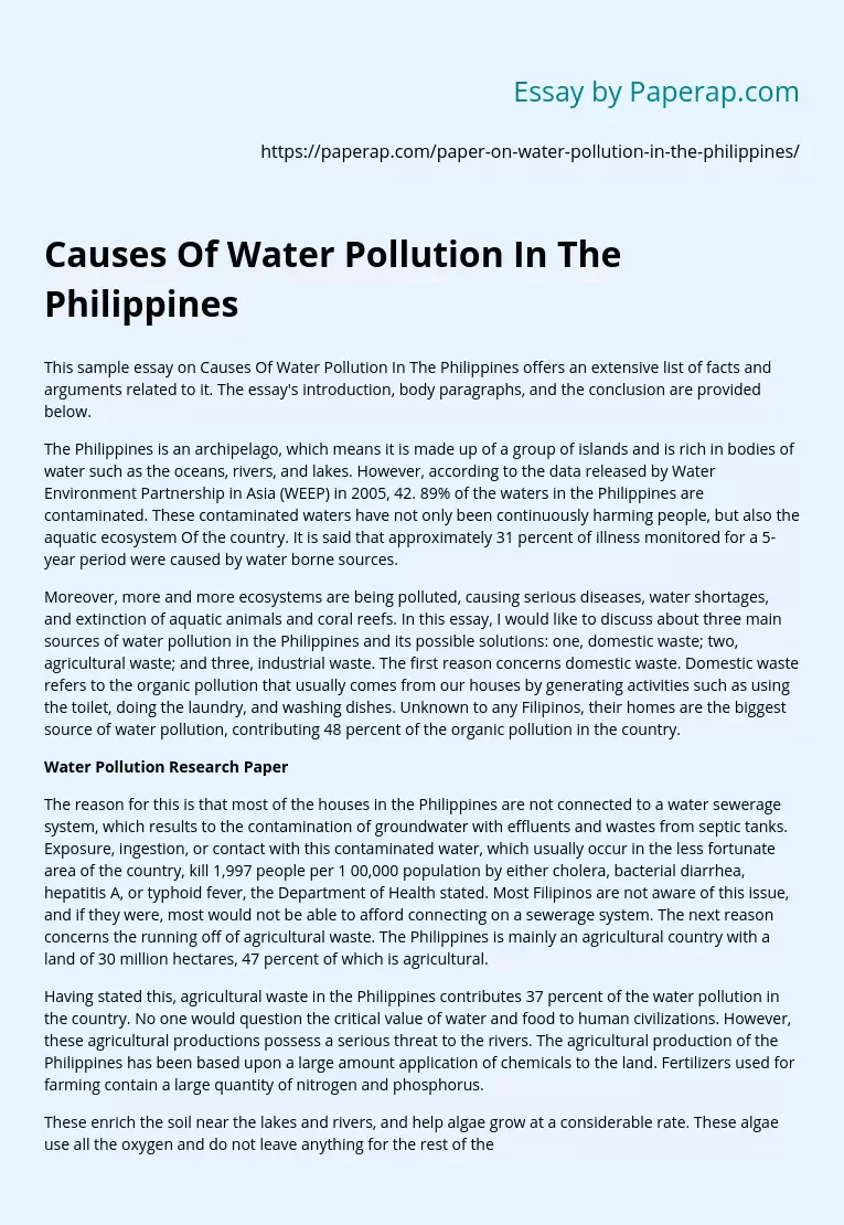 Causes Of Water Pollution In The Philippines