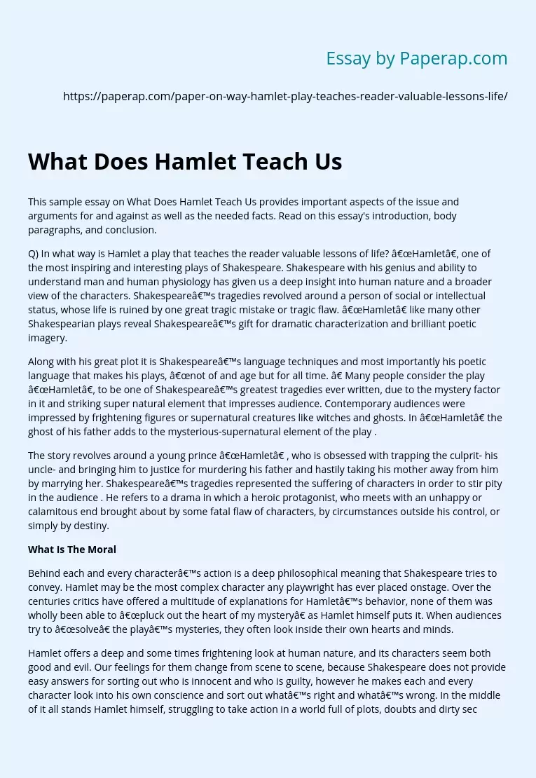 What Does Hamlet Teach Us