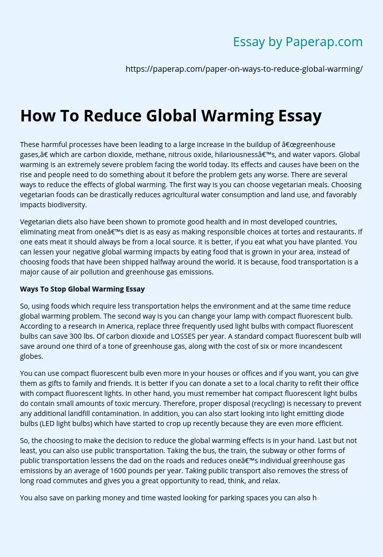 How To Reduce Global Warming Essay