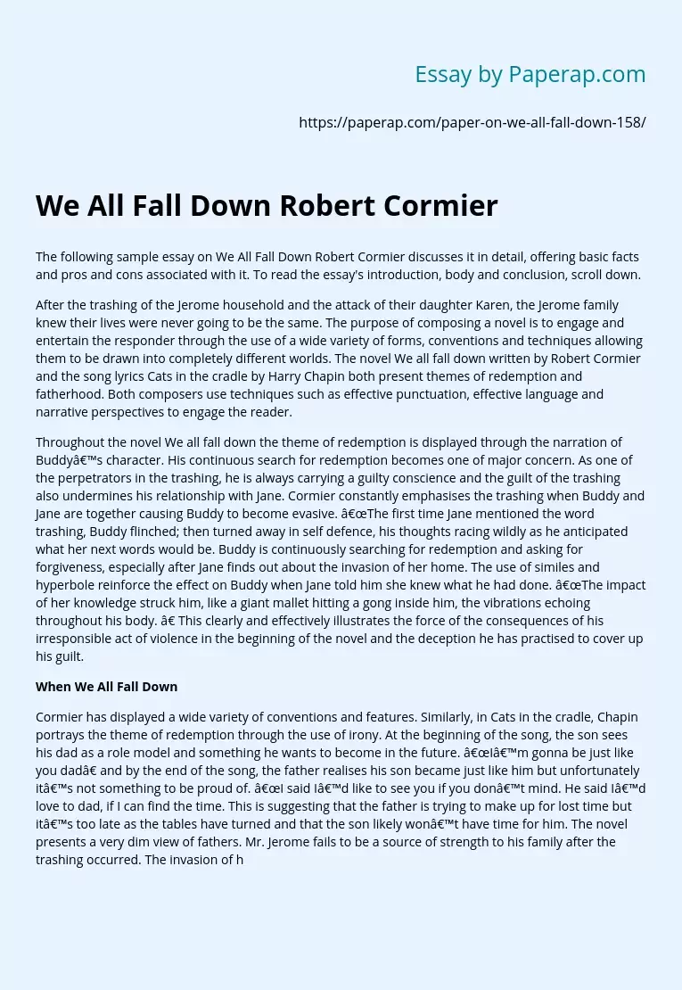 We All Fall Down Robert Cormier