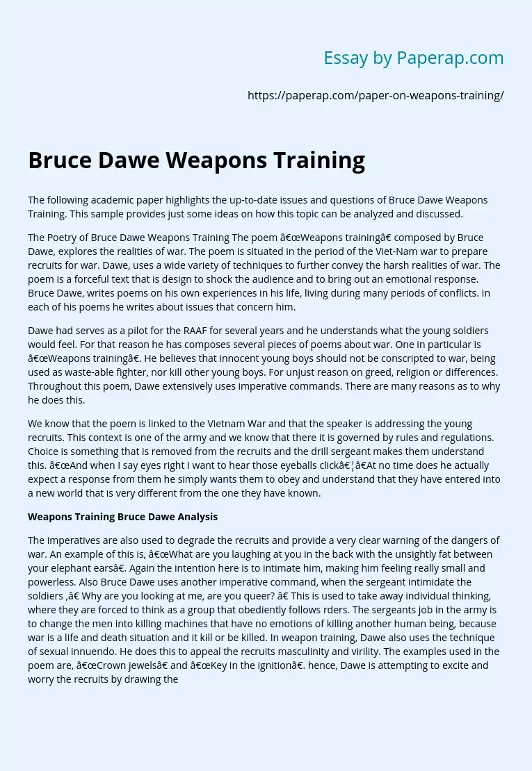 Bruce Dawe Weapons Training