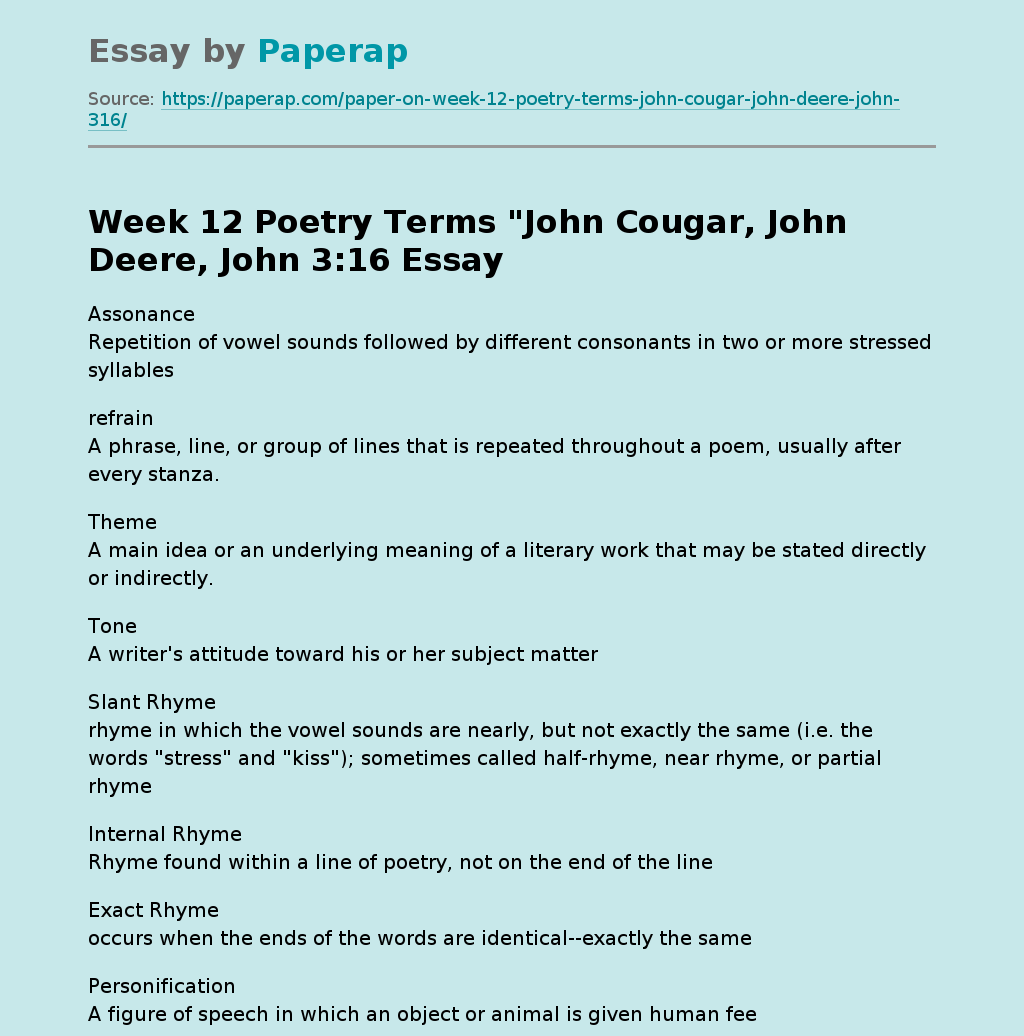 Week 12 Poetry Terms &quot;John Cougar, John Deere, John 3:16