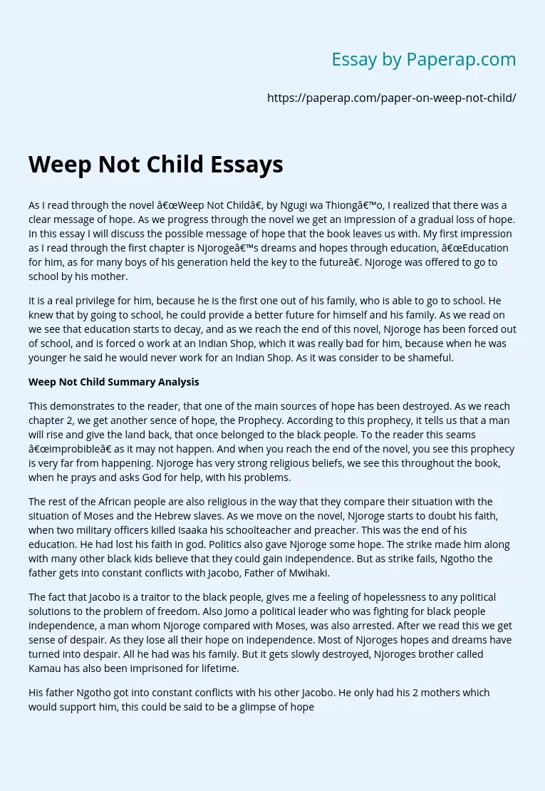 Weep Not Child Essays