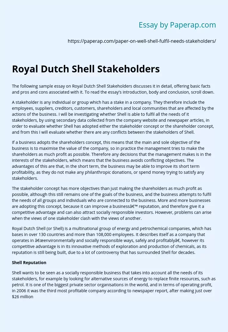 Royal Dutch Shell Stakeholders
