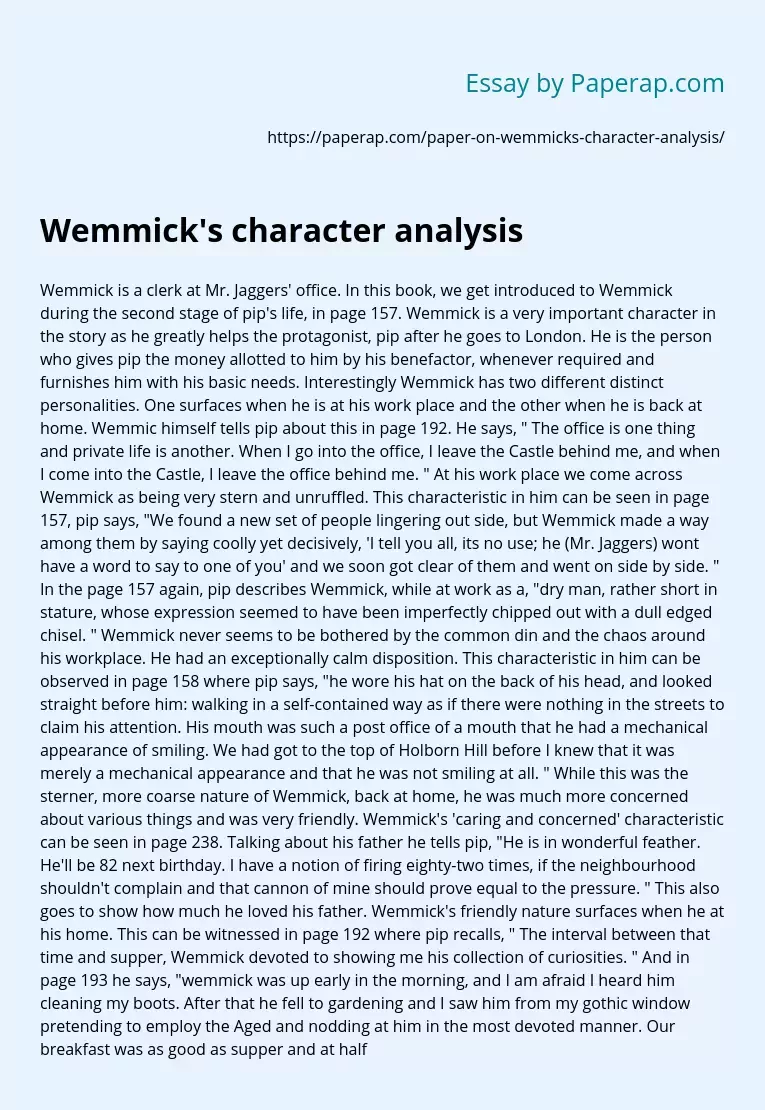 Wemmick's character analysis
